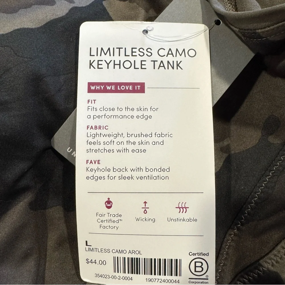 NWT Athleta Limitless Camo Keyhole Tank in Arbor Olive Sz L - Picture 11 of 14